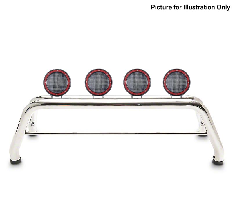 Roll Bar Black Horse Classic Incl. Set of 5.3" Dia.LED Lights w/Red Trim Rings Stainless Steel Compatible with 19-24 Ram 1500 Excludes Classic models-RB002SS-PLFR