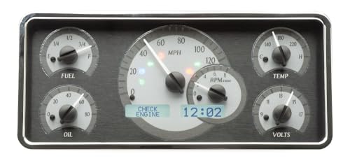 Dakota Digital VHX-63J-WAG-S-W Analog Dash Gauge System with Jeep 1963-72 Wagoneer & J Trucks, 1967-72 Jeepster Commando, Silver Alloy Style, White Backlighting