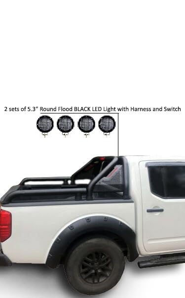 Gladiator Roll Bar Black Incl. Set of 5.3" Dia.Led Lights w/Black Trim Rings Modular Black Compatible with 2005-2021 Nissan Frontier-GLRB-05B-PLFB
