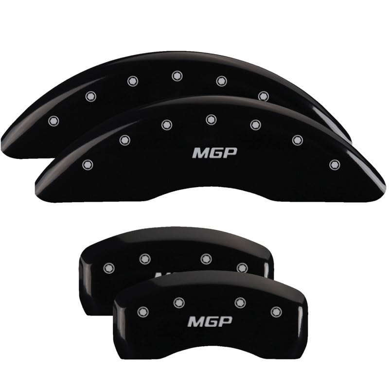 MGP Black Powder Coat Finish Caliper Covers 21194SMGPBK, Silver Characters, Set of 4