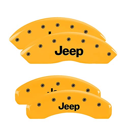 Brake Caliper Covers MGP - Compatible with 2022-2024 Jeep Wagoneer (Requires 19"+ Wheels) Powder-Coated Finish, 4 PCS Front and Rear (Yellow - Jeep Engraving)