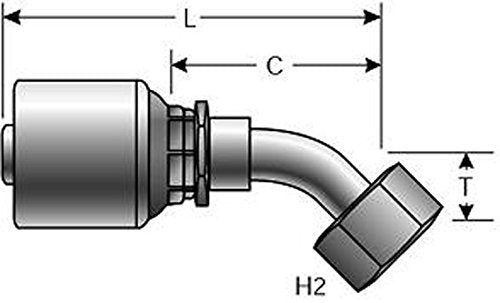 Gates MegaCrimp 10G-12FJX45S XBULK Couplings, Female JIC 37 Flare Swivel, Zinc Plated Carbon Steel, 4.57", 45° Bent Tube, 5/8" ID (Pack of 50)
