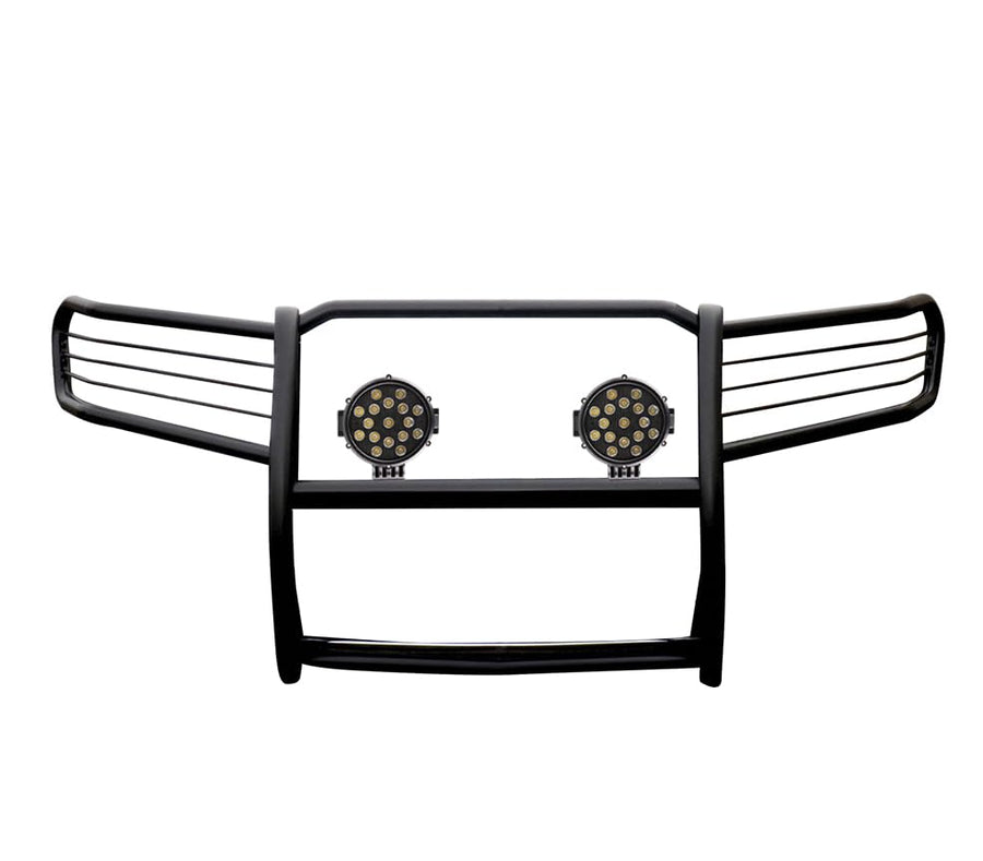 Grille Brush Black Horse Bumper Guard Modular Black Come with Pair of 7.0" Dia.LED Lights with Black Trim Rings Compatible with 2005-2010 Jeep Grand Cherokee-17A080200MA-PLB