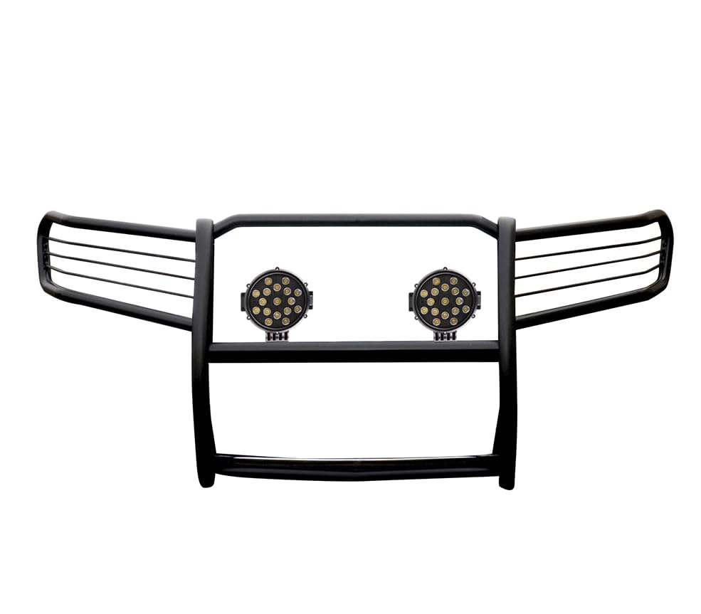 Bumper Guard Black Horse Grille Brush Modular Black Come with Pair of 7.0" Dia.LED Lights with Black Trim Rings Compatible with 2016-2022 Honda Pilot-17H151402MA-PLB