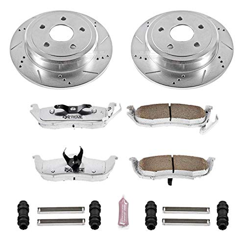 Power Stop K2221-26 Z26 Carbon Fiber Brake Pads Rear with Drilled & Slotted Brake Rotors Kit For Jeep Commander 2006-2010, Jeep Grand Cherokee 2005-2010 [Model Specific]