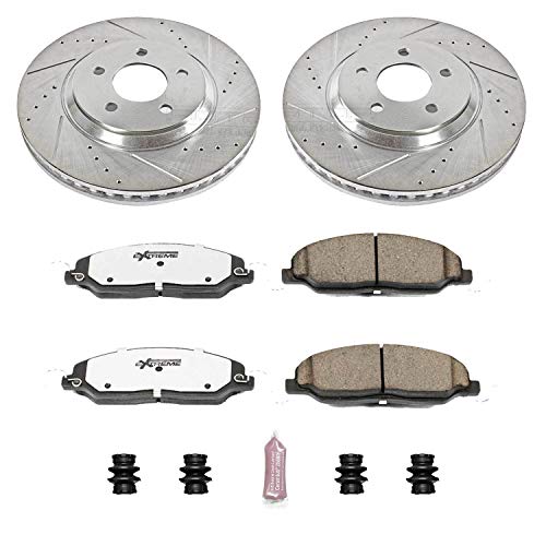 Power Stop Z26 Carbon Fiber Brake Pads K1380-26 with Drilled & Slotted Brake Rotors Kit For Ford Mustang 2005-2010 [Model Specific]