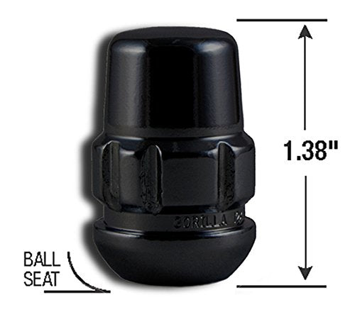 Black Wheel Lock Gorilla Automotive Products 38431XLBC, Set of 4 (Chrome Ball Seat 12mm x 1.50 Thread Size)