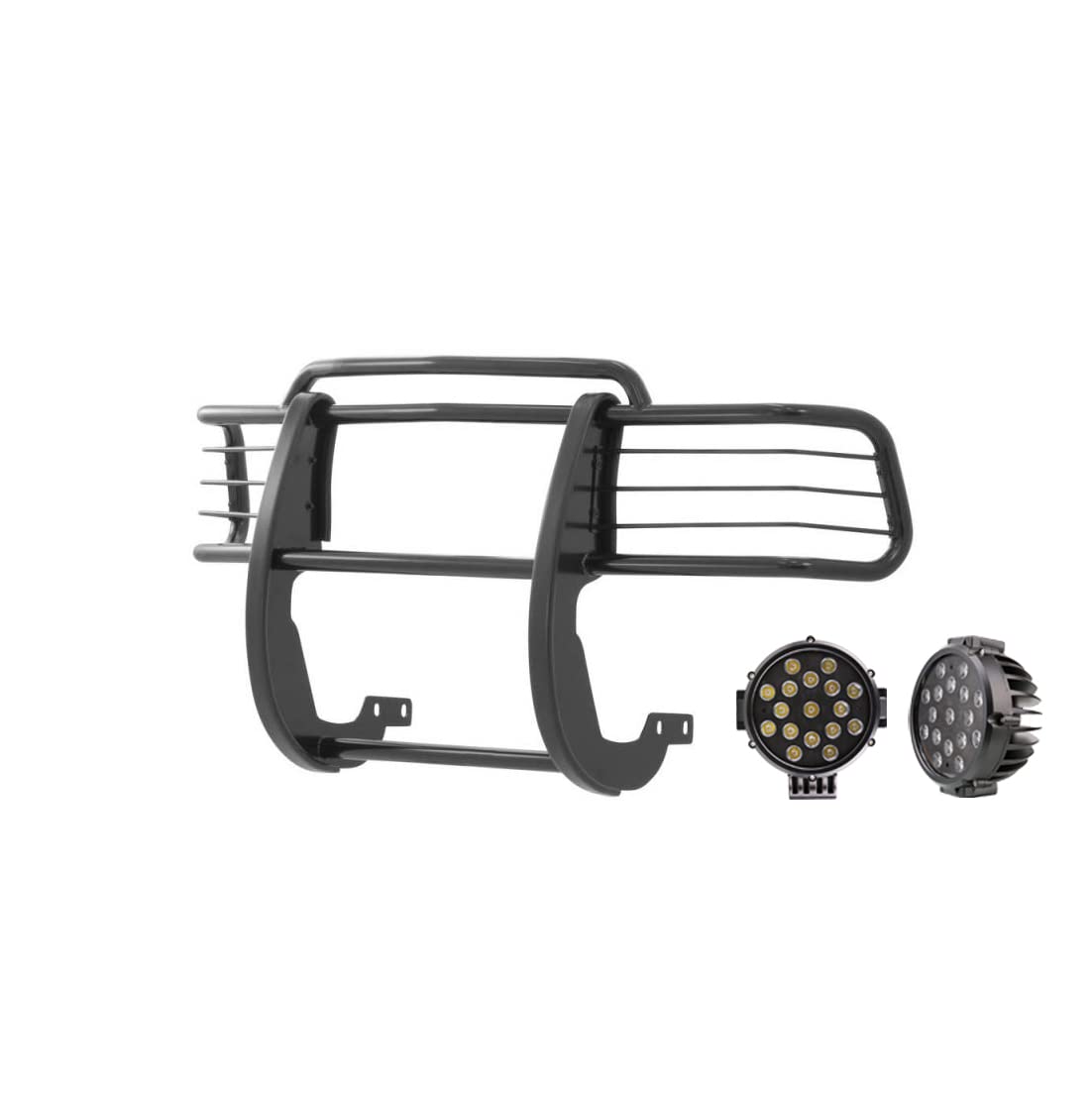 Bumper Guard Modular Black Horse Grille brush Come With pair of 7.0"Dia.LED Lights with Black Trim Rings Compatible with 1996-1998 Toyota 4Runner|1998-2000 Toyota Tacoma-17T80202MA-PLB
