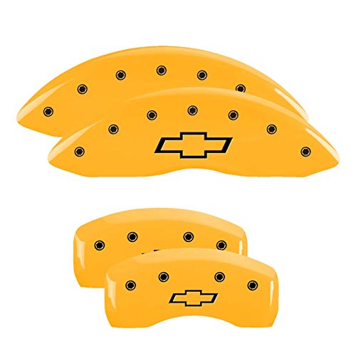 Brake Caliper Covers MGP - Compatible with 2021-2024 Chevy Trailblazer (Requires 17"+ Wheels) Powder-Coated Finish, 4 PCS Front and Rear (Yellow - Chevy Bowtie Engraving)