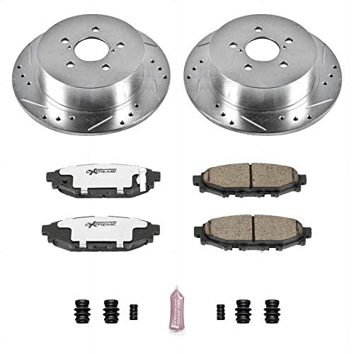 Power Stop K4632-26 Z26 Carbon Fiber Brake Pads Rear with Drilled & Slotted Brake Rotors Kit For Subaru Legacy 2005-2009, Subaru Outback 2005-2009 [Model Specific]