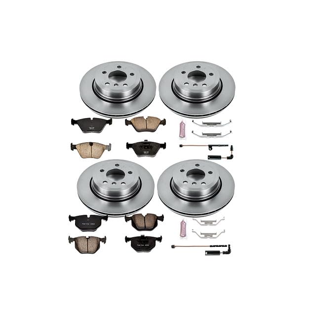 Power Stop Autospecialty KOE5737 Front and Rear Replacement Brake Kit-OE Brake Rotors & Ceramic Brake Pads and 1 Front & 1 Rear Sensor Wires