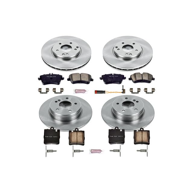 Power Stop Autospecialty KOE2783 Front and Rear Replacement Brake Kit-OE Brake Rotors & Ceramic Brake Pads and 1 Front & 1 Rear Sensor Wires For C C240 C280 C320 C350 CLK320 CLK350 [Model Specific]