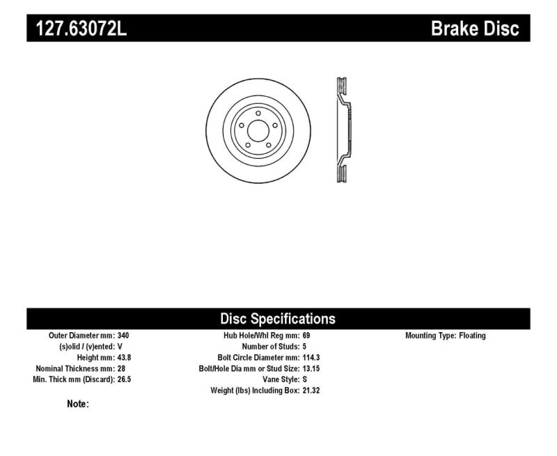 Sport Drilled/Slotted Brake Rotor StopTech 127.63072L (Front Left), 1 Pack