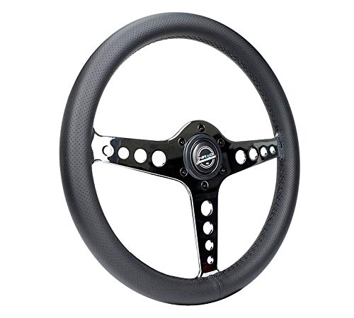 NRG Innovations Steering Wheel NRG-ST-034CH-PR - Light Weight Gaming Wheel: Driftz- Made with Perforated leather, Light Weight Composits and Chrome Spoke with Holes.