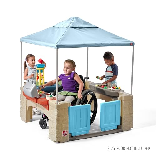 Step2 All Around Patio Playtime with Canopy Playset – Shaded Outdoor Playhouse for Kids with Realistic, Interactive Features, Room for Multiple Toddlers to Play – Dimensions: 60" H x 47.5" W x 47.5" D