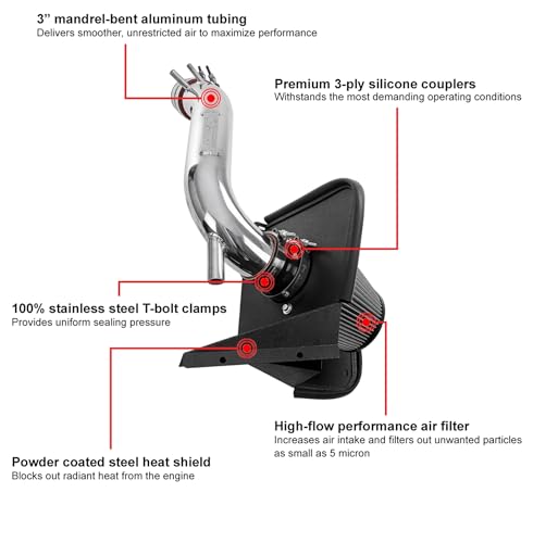 HPS Air Intake Kit Polished with Heat Shield Cool Ram Compatible for 2019-2022 Hyundai Veloster N 2.0L Turbo, 827-713P