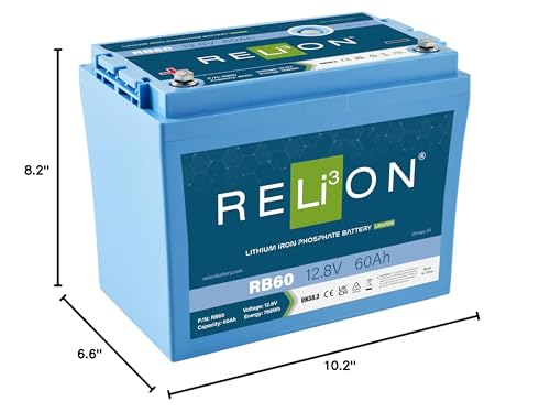 12V RELiON RB60 | 60Ah LiFePO4 Lithium-ion Battery | Group 27 | 3500~5000 Cycles | Waterproof (IP67 Rating) | 10 Year Warranty | Perfect for Boat, Kayak, Trolling Motor, RV, Solar, Off Grid etc.