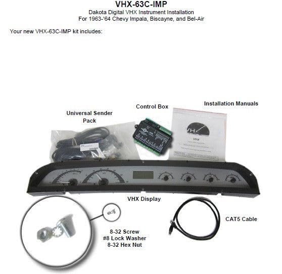 Dakota Digital VHX-63C-IMP-C-B Analog Dash Gauge System Compatible with 1963-64 Chevy Impala Carbon Fiber Style Blue Backlighting