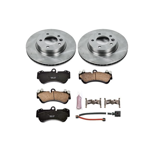 Power Stop KOE4554 Front Replacement Brake Kit-OE Brake Rotors & Ceramic Brake Pads and 2 Front Sensor Wires For Porsche Cayenne, VW Touareg [Model Specific]