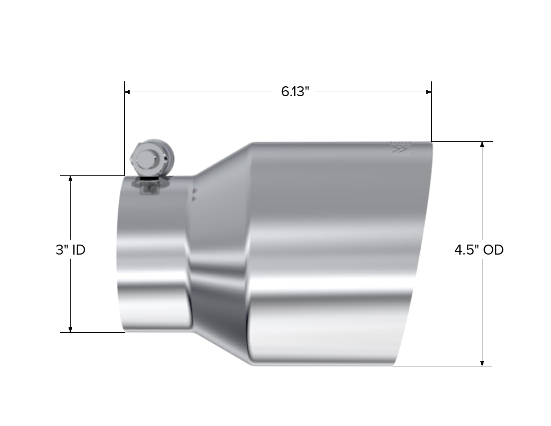 Round MBRP T5180-304 Angle Cut Single-Wall Polished Exhaust Tip (3" Inlet, 4.5" Outlet, 6.13" Length)