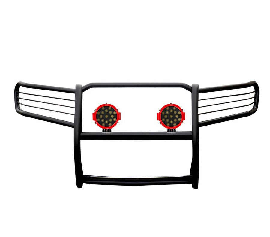 Bumper Guard Black Horse Grille brush Modular Come With pair of 7.0"Dia.LED Lights with Red Trim Rings Compatible with 2005-2010 Jeep Grand Cherokee-17A080200MA-PLR