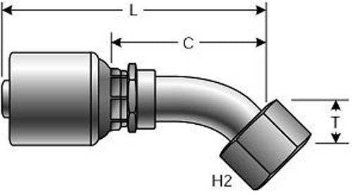 Gates MegaCrimp 8G-8FSX46 Couplings, Female SAE 45 Flare Swivel, Zinc Plated Carbon Steel, 3.31", 45° Bent Tube, 1/2" ID