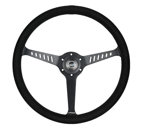 NRG Innovations Reinforced NRG-RST-380-STL-SA Classic Stealth Wheel, 380mm, 3 Spoke Center with Diagnal Slits, 1" Deep Dish with Vegan Suede and Black Stitching