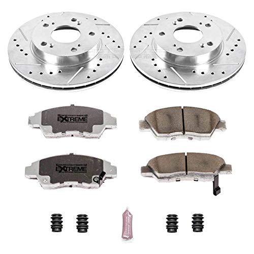 Power Stop K2389-26 Z26 Carbon Fiber Brake Pads Front with Drilled & Slotted Brake Rotors Kit For Honda Civic 2006-2011 [Model Specific]