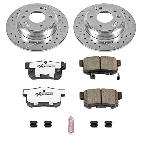 Power Stop K3154-26 Z26 Carbon Fiber Brake Pads Rear with Drilled & Slotted Brake Rotors Kit For Acura RL 1999-2001 [Model Specific]