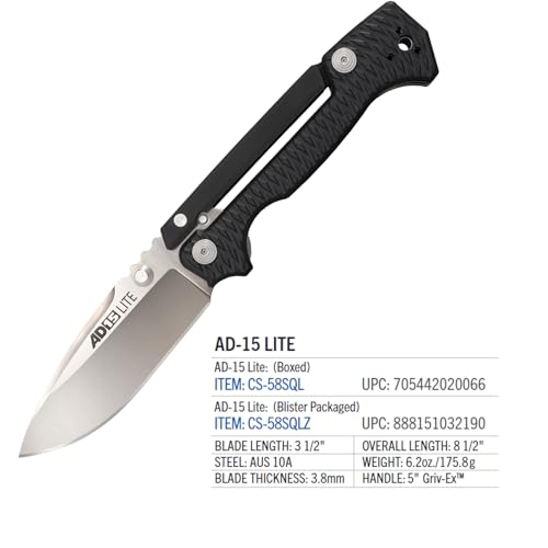 COLD STEEL AD-15 Lite 3.5" Ultra-Sharp AUS10A Steel Blade 5" Griv-Ex Handle Tactical Folding Knife - Scorpion Lock, Pocket/Belt Clip