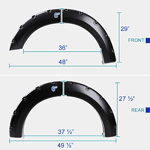 4PC Spec-D Tuning Front + Rear Smooth Paintable Pocket Rivet Style Fender Flares Compatible with 2004-2008 Ford F150 Styleside