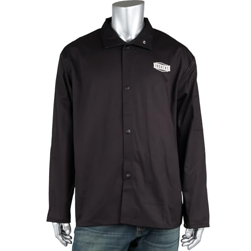 FR Treated Ironcat Cotton Sateen Jacket, 9 oz., Anodized Snaps, Interior Pocket, Pop-up Welders Collar, Scribe Pocket, Black, Medium (7050B/M)