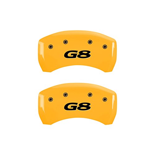 Caliper Covers MGP 18011SPG8YL (Yellow Powder Coat Finish, Engraved Front: Pontiac - Engraved Rear: G8, Black Characters, Set of 4)