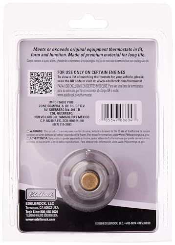 High Flow Edelbrock 8604 Thermostat 053 mm / 2 3/32 in. 180 Deg. Flow Thermostat
