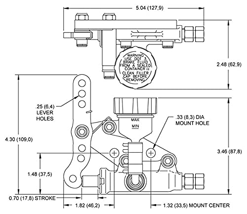 Wilwood Go Kart Master Cylinder, 0.500 in Bore, 0.700 in Stroke, Direct Reservoir, Aluminum, Natural, Kit