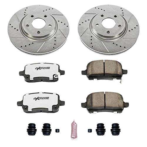 Power Stop K1610-26 Z26 Carbon Fiber Brake Pads Front with Drilled & Slotted Brake Rotors Kit For Cobalt, Cob, HHR, Malibu, Pontiac, Pontiac G6, Aura, Ion [Model Specific]