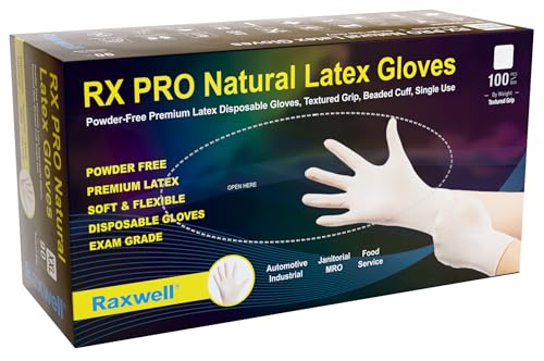 Disposable Latex Gloves Raxwell - Puncture & Heat-Resistant, Powder Free 8.5 mil Rubber Gloves for Cooking, Cleaning, Medical - Food Grade & Medical Grade - Nitrile Free - Large - 100 Count