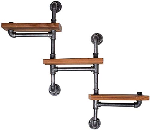 YIMJ Vintage Iron Coat Rack Water Pipe Wall Mount Art with Wood Board Shelf Kitchen Bookshelf, c