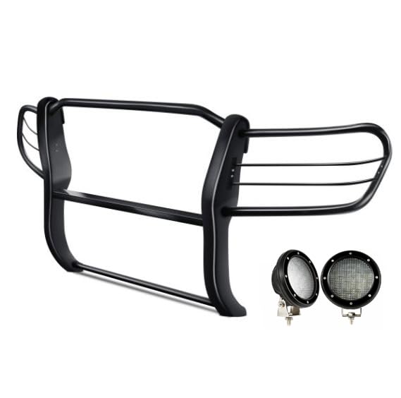 Black Horse Grille Brush Modular Bumper Guard Black Come with Pair of 5.3" Dia.LED Lights with Black Trim Rings Compatible with 1998-2007 Toyota Land Cruiser-17SG598MA-PLFB