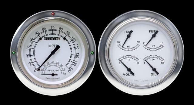 Classic Instruments CT54CW62-LS Direct Fit Classic White Gauge Package LS Swap 4 5/8" Speedometer with Built-in Tach and Quad Gauge Fits 1954-1955 Chevy Truck