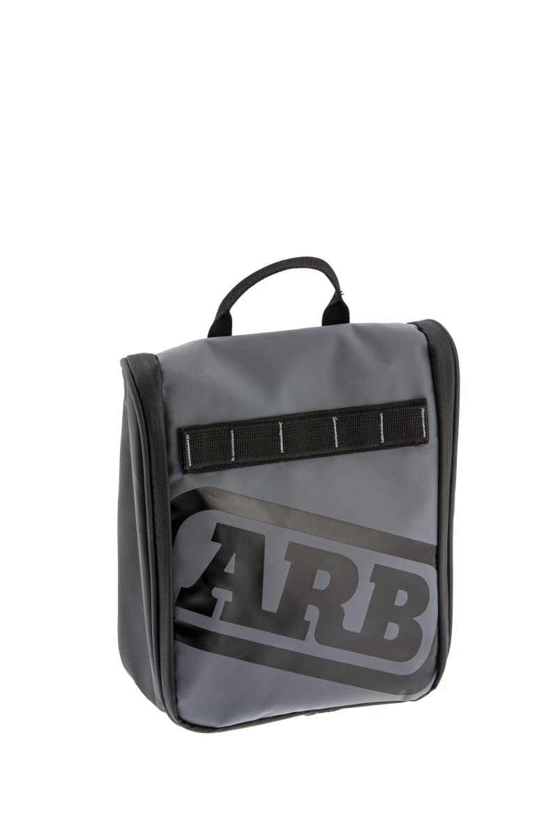 ARB Charcoal Finish Toiletries Bag w/Red Highlights PVC Outer Shell Mesh Pockets Mirror (ARB4209)