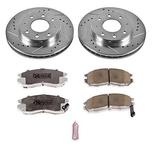 Power Stop K1090-26 Z26 Carbon Fiber Brake Pads Front with Drilled & Slotted Brake Rotors Kit For Eagle Summit 1993-1995 [Model Specific]