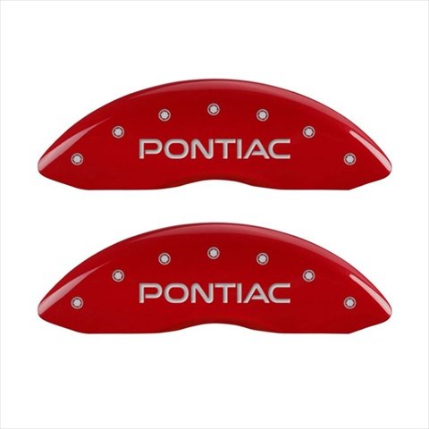 SET OF 4 CALIPER COVERS, FRONT AND REAR ENGRAVED: PONTIAC, RED POWDER COAT FINIS
