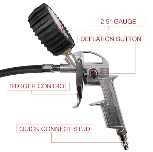 VIAIR Tire Inflation Kit 00047 with 2.5" Mechanical Gauge Tire Gun (200 PSI), 1 Pack