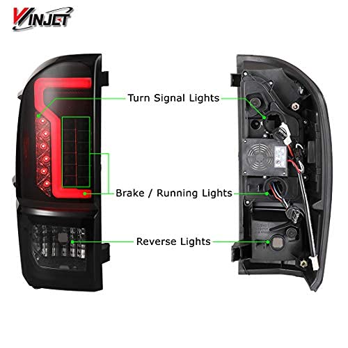 Winjet Taillights LED for 2016-2023 Toyota Tacoma Rear Tail lights Assembly for [2016 2017 2018 2019 2020 2021 2022 2023] Toyota Tacoma Rear Lights Replacements, 1 Pair Black Housing/Smoke Lens