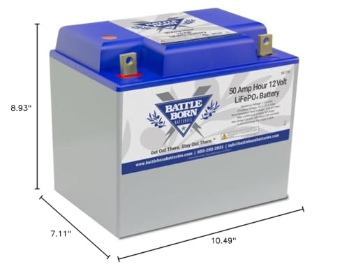 12V Lithium-Ion (LiFePO4) 50Ah RV, Marine, Solar, & Off Grid Battery - Internal BMS, High & Low Temperature Protection - Battle Born Batteries