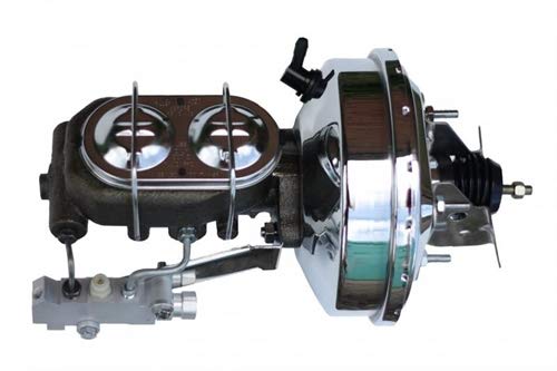 9 Inch LEED BRAKES Power Booster, 1-1/8 Inch Bore Cast Iron Master With Chrome Lid, Side Mount Valve. Disc/Drum (Chrome)