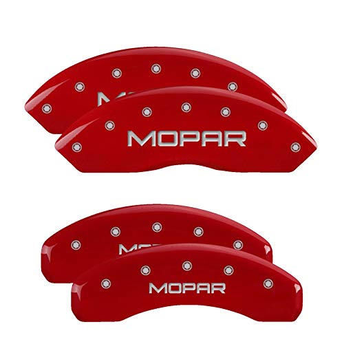 Brake Caliper Covers MGP - Compatible with 2019-2025 RAM 2500 and 3500 (Requires 18"+ Wheels) Powder-Coated Finish, 4 PCS Front and Rear (Red - Mopar Engraving)