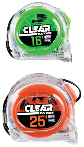 Clear Tape Measure Set Performance Tool W5038 - 16ft. x 3/4in. and 25ft. x 1in. (Pack of 2), Highly Accurate, Impact Resistant