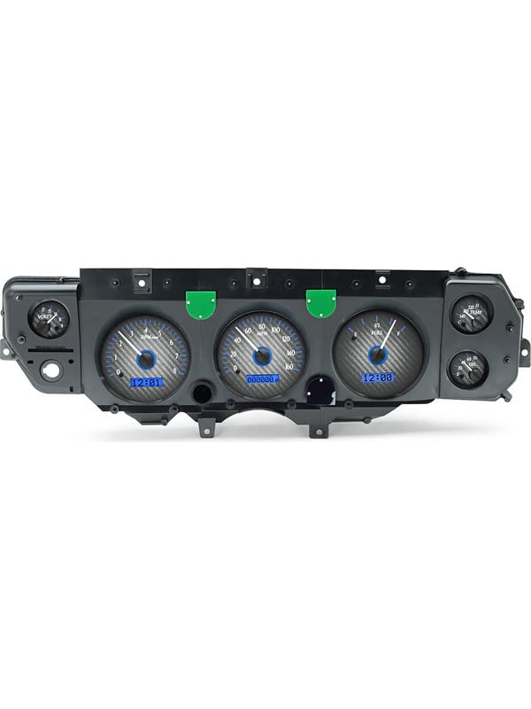 Dakota Digital VHX-70C-CVL-C-B Compatible with 1970-72 Chevy Chevelle SS, EL Camino and Monte Carlo and 1971 GMC Sprint SP Analog Dash Gauge System Carbon Fiber Style Blue Backlighting